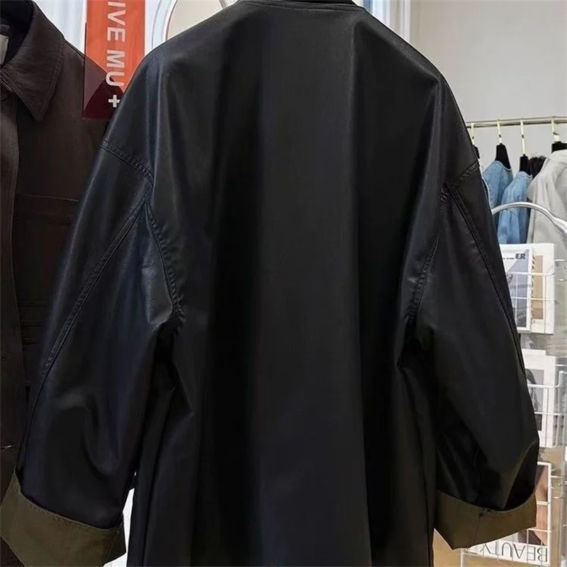 Nuove giacche da donna Cardigan Giacca in pelle PU da donna casual allentata primaverile e autunnale con cappotto in pelle girocollo su entrambi i lati