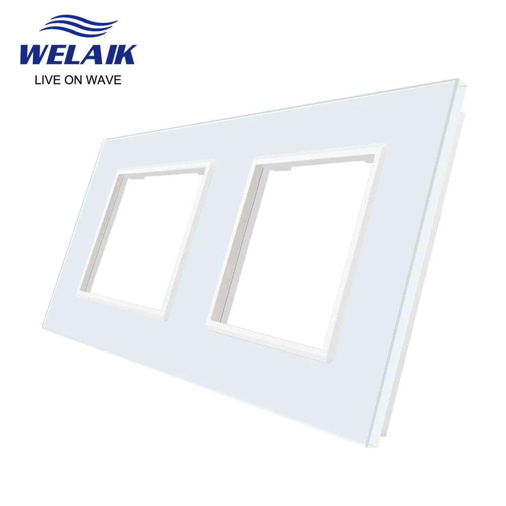 WELAIK  EU 2Frame 151*80mm White Wall Socket Outlet Square-hole Crystal Tempered Glass Panel Only DIY Parts  A288W1