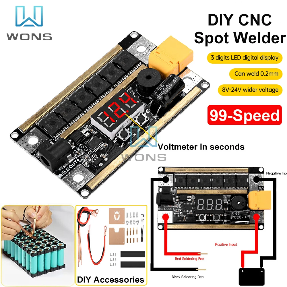 

GX591 99 Gears Spot Welder DIY Kit 12V Portable 18650 Lithium Battery Energy Power Adjustable Spot Welder Control Board