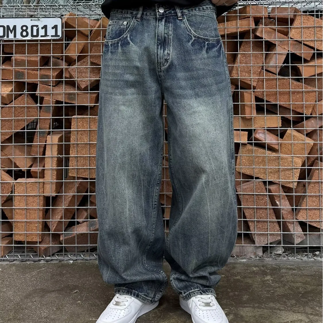 

Retro American Waed Knife Jeans Men's Trendy Loose Straight Leg Long Pants Autumn Spring Seasonal Youth Faion