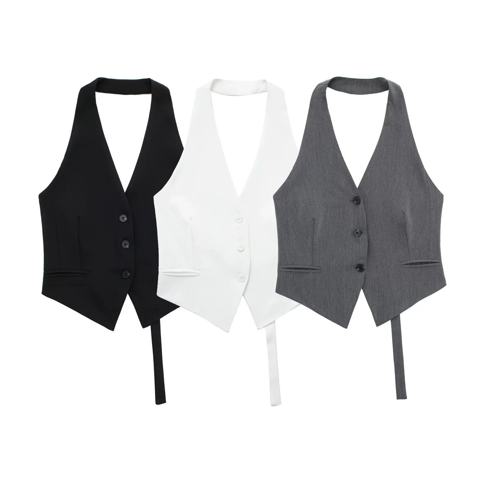 2025 Women's Fashion Off Shoulder Sleeveless Cropped Vest Backless Design V Neck Short Summer Waistcoat Daily Outfits