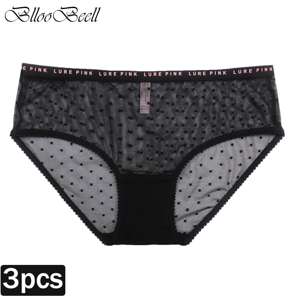 

3pcs Fashion Sexy Thin Lace Women's Underwear Low Waist Mesh Panties Polka Dot Wrapped Hip Briefs Ladies Breathable Lingerie