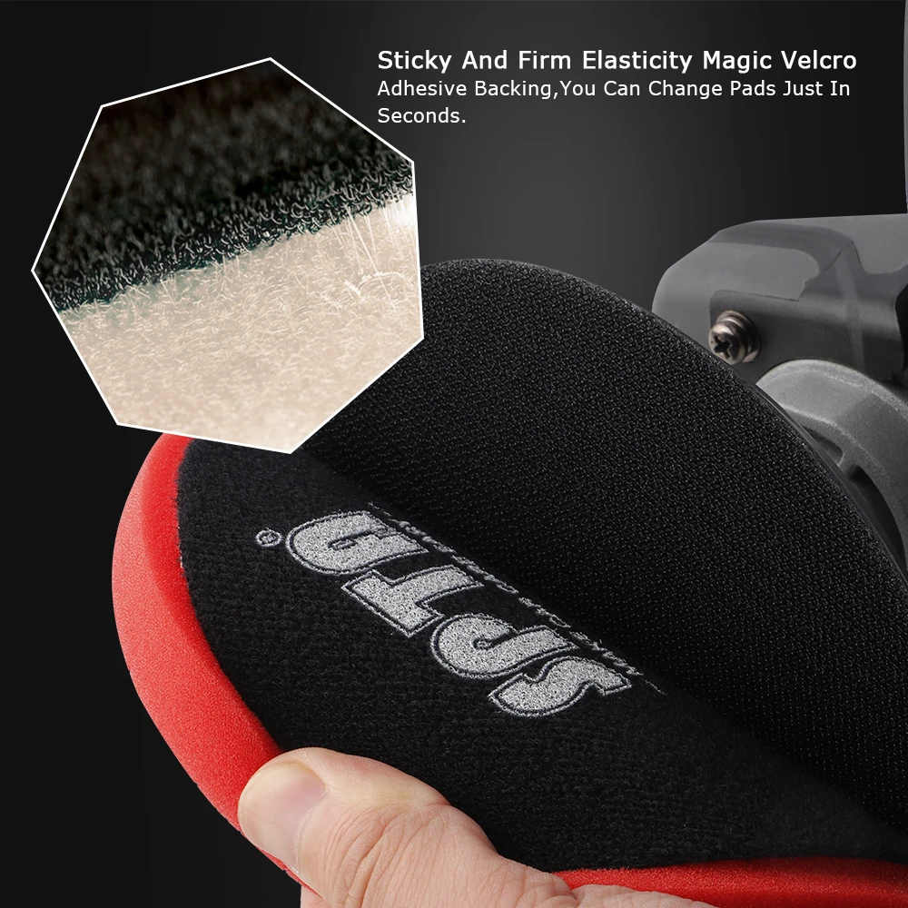 SPTA 5 inch Rotary Car Polishing Machine 1380W RO Polisher 380-2100 rpm Power Buffer Sanding Tool with Pads Cleaning Brush