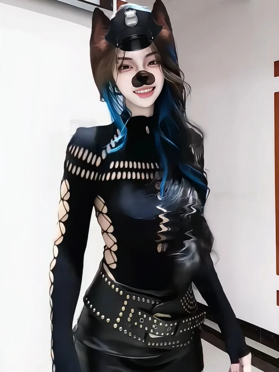 Conjunto de falda y body calado sexy en Bla, cuello alto, ajustado, elástico, Faion de invierno para mujeres jóvenes