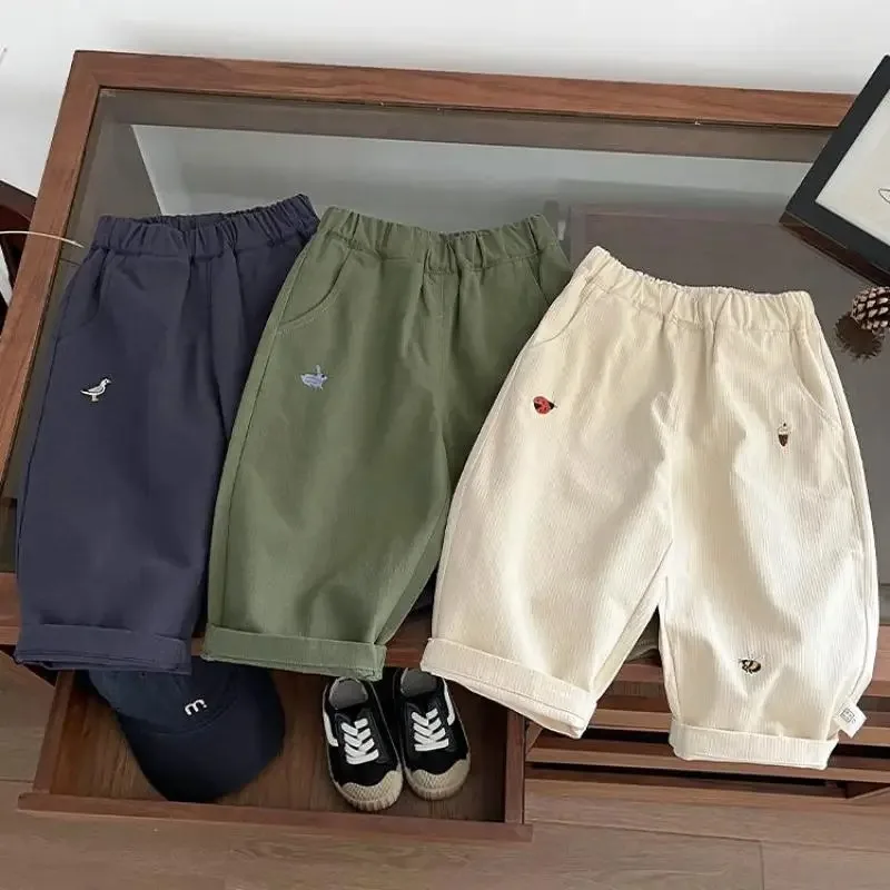 

Новинка осени 2024, повседневные штаны для малышей, свободные брюки с мультяшной вышивкой для маленьких мальчиков, хлопковые шаровары для маленьких девочек, детская одежда