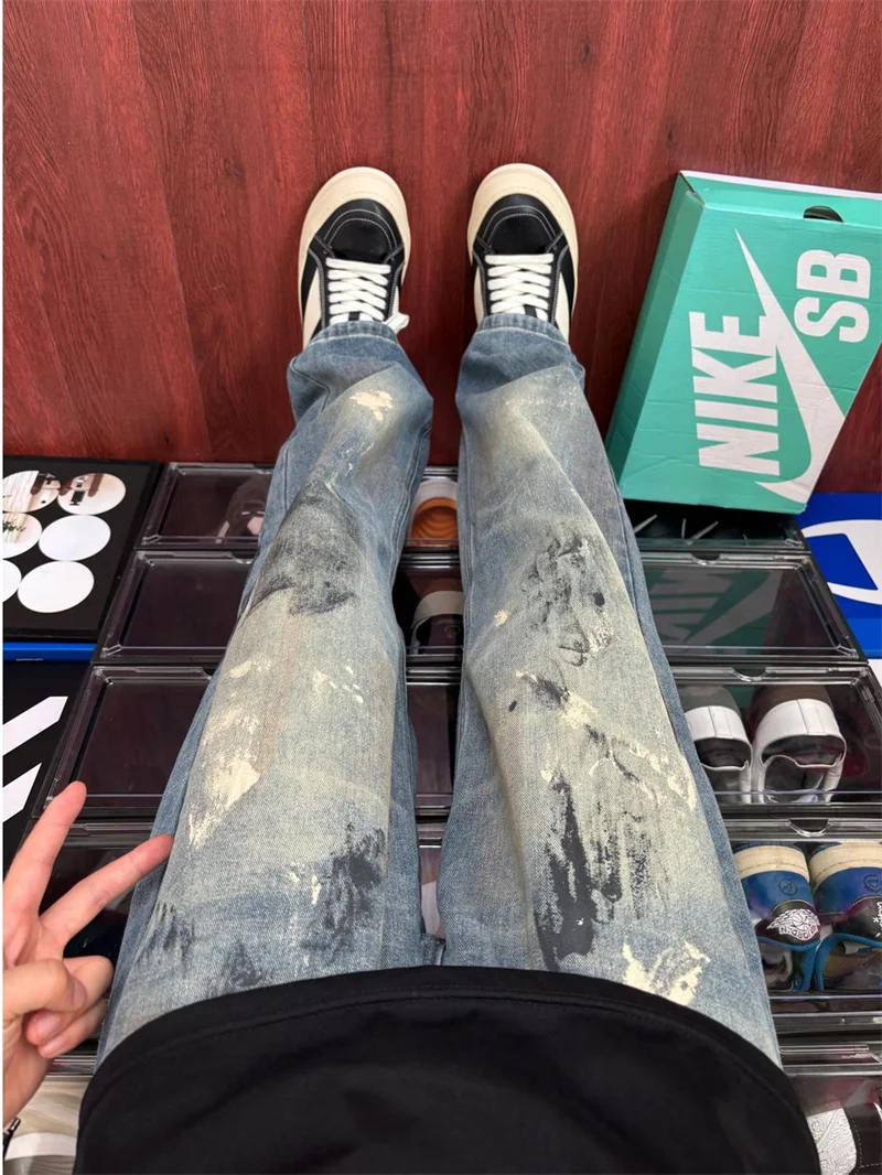 

Мужские джинсы свободного кроя с эффектом выцветания и винтажным видом, прямые штанины, осень-зима, новая мода 2025, New Sle