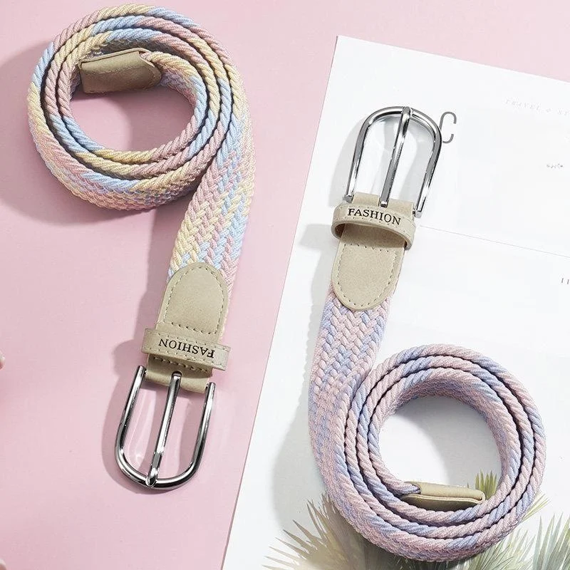 No-Drill Elastic Waist Belt Men's Women's Canvas Woven Belt Student Denim Pants Universal Fit Casual Fashion Accessory