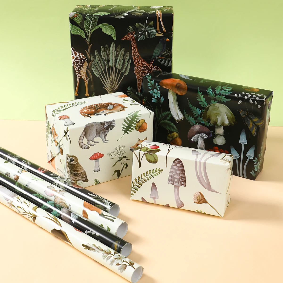 12pcs 70x50CM Gift Wrapping Paper DIY Handmade Jungle Animal Fox Junle Forest Leaf Mushroom Gift Packing Party Home Decoration