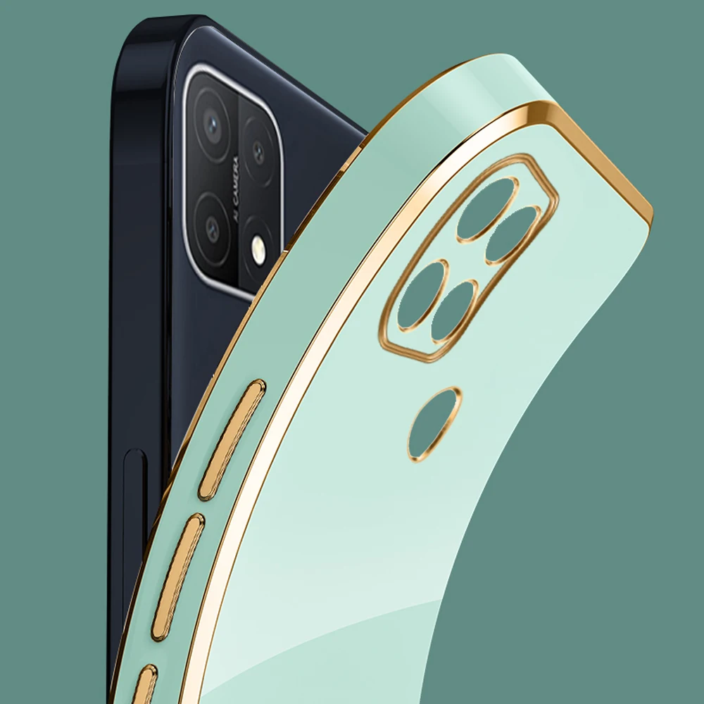 For oppo A15 Case Luxury Square Plating OPPO A15s Phone Case CPH2179 CPH2185 ShockProof Silicone Back Cover Oppo A15 A15S Cases