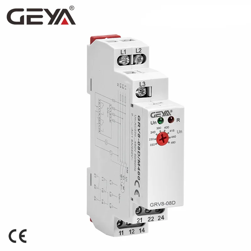 GEYA Din Rail Mounted 3 Phase Voltage Relay 10A Phase Failure Phase Sequence with CE CB GRV8-08