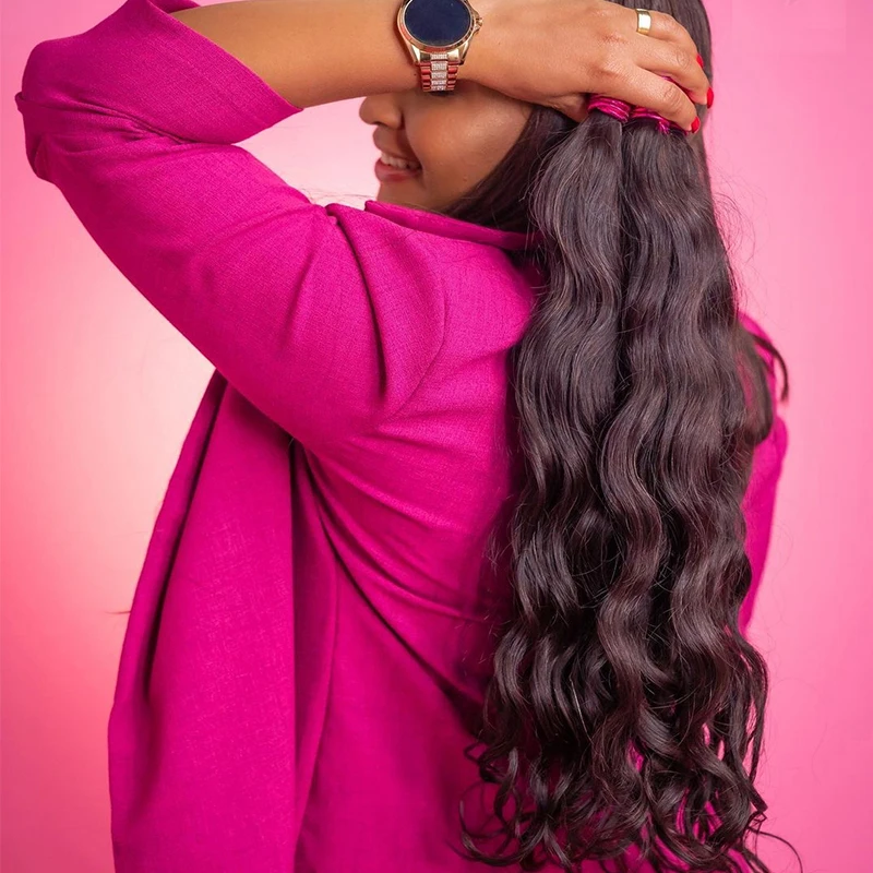 Cabello humano suelto en ondas, sin weft, para trenzar, brasileño natural negro 4