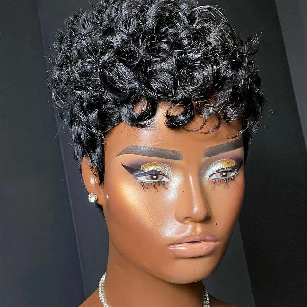 Curly Pixie Cut Wig Short Bob Wig for Black Women Hair Wig Glueless None Lace Front Wig Layered Full Machine Made Wig 1B color