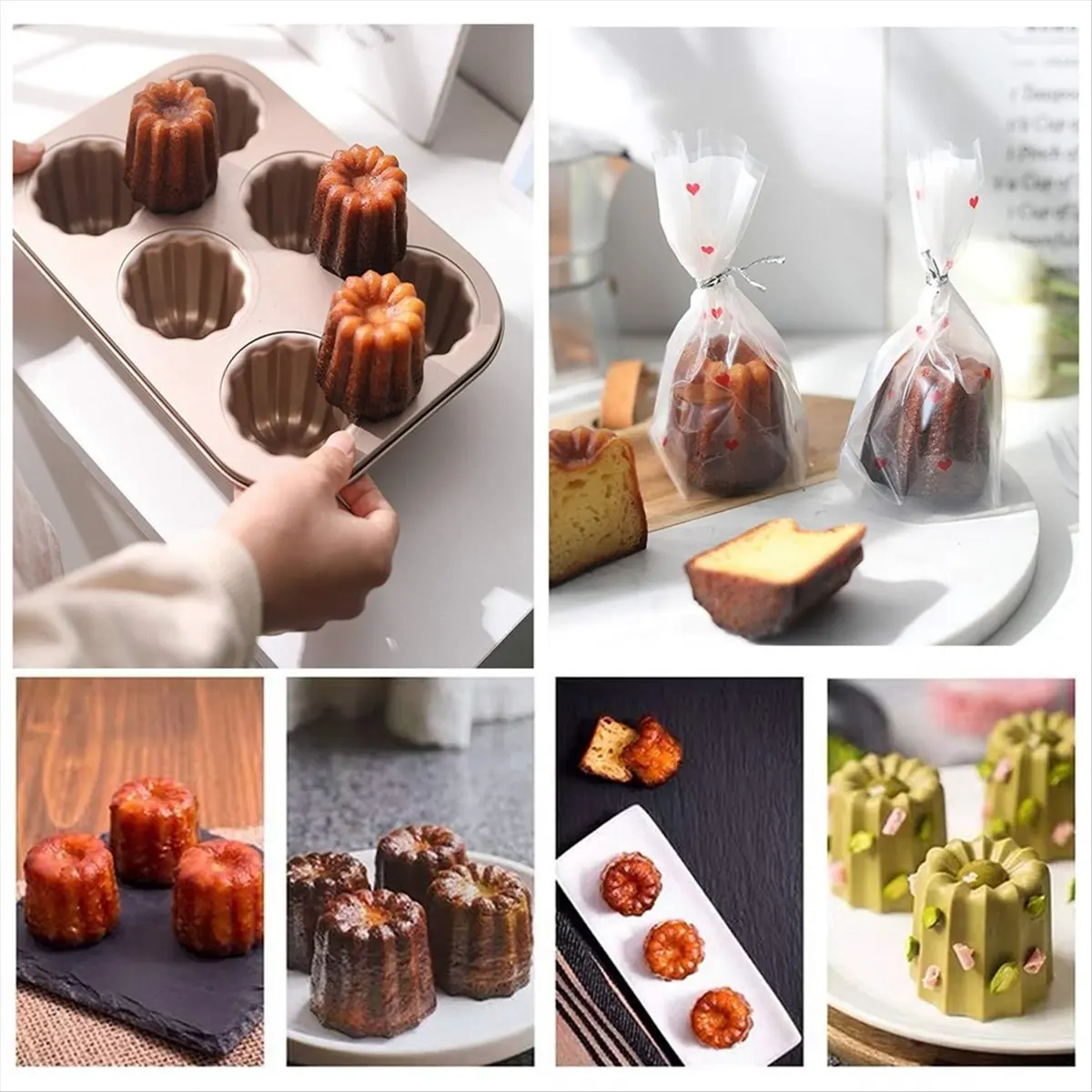 RANA 6-Cavity Canele Mold Cake Pan, Non-Stick Canele Baking Pan for Oven Carbon Steel Caneles Mold Bakeware Tool