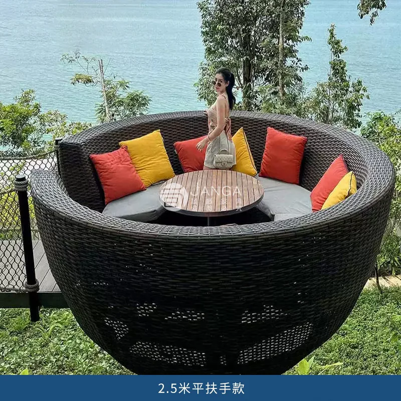 Rattan booth tables and chairs Internet celebrity scenic spot photo clock in the bird's nest villa
