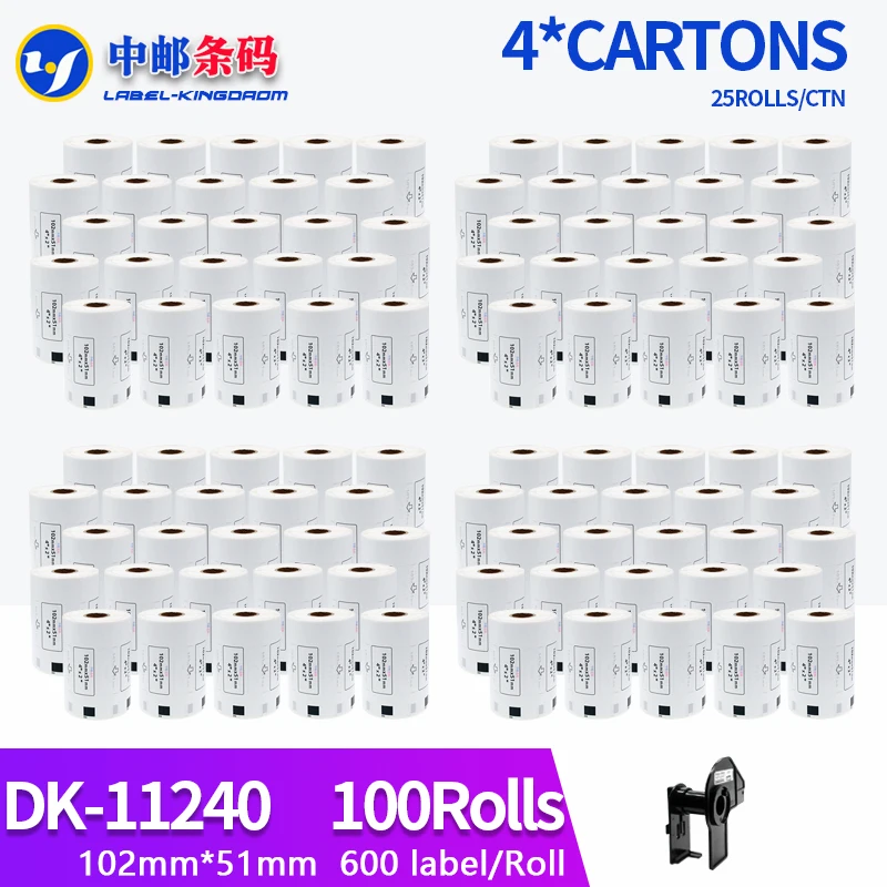 

100 Refill Rolls Compatible DK-11240 Label 102mm*51mm 600Pcs for Brother Thermal Printer QL-1050/1060 White Paper DK-1240