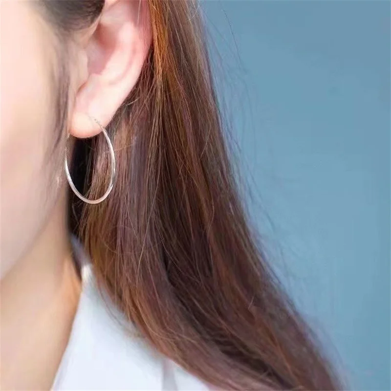 316L Edelstahl 3-7cm Minimalistische Große Kreis-Ohrringe für Damen Trendige Silberfarbene Metall-Glatte Runde Ohrringe Schmuck – Detail 10