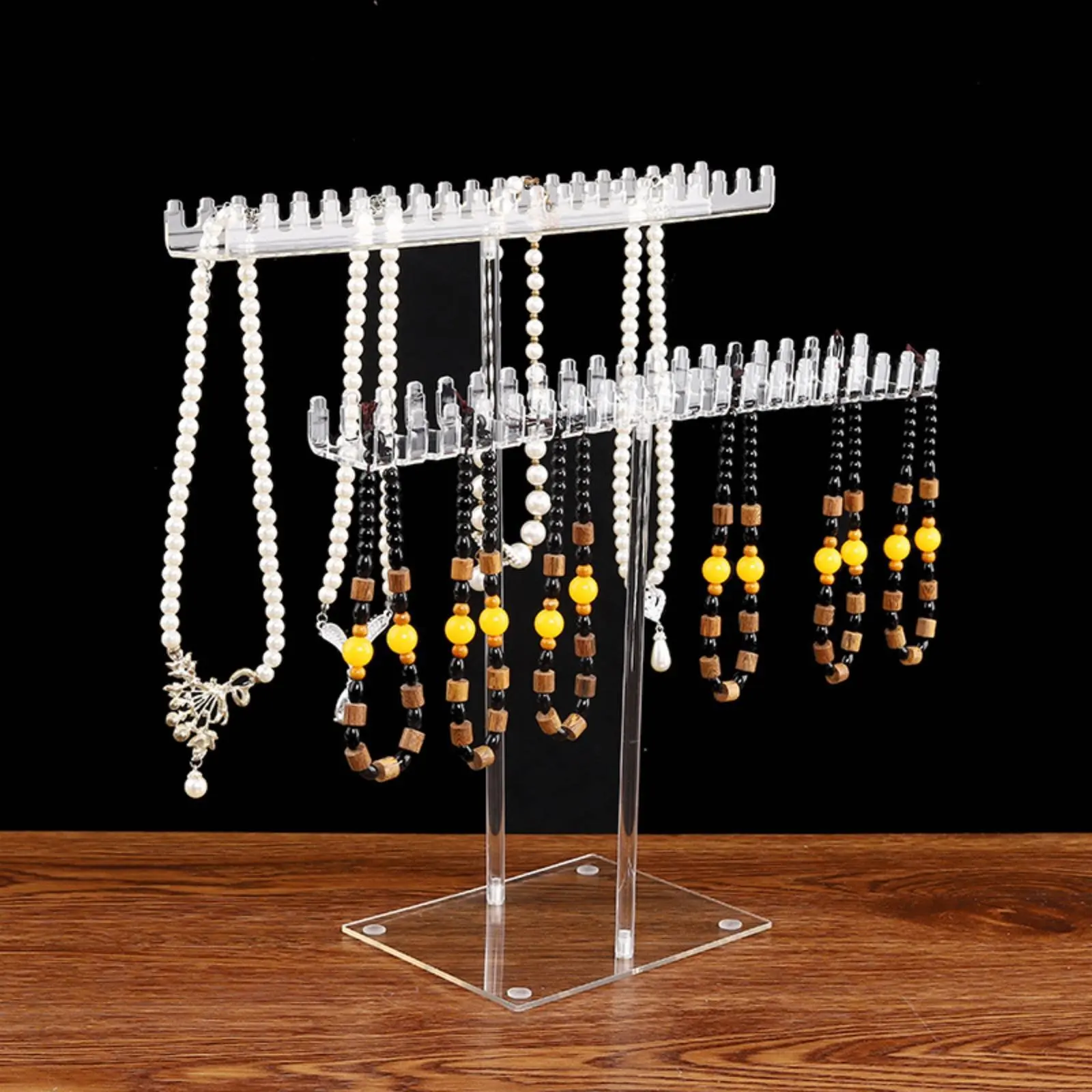 Acrylic Jewelry Stand Minimalist Design Choker Holder Display Rack T-Shaped Bar Bracelet Holder Multi-Tier for Vanity Table