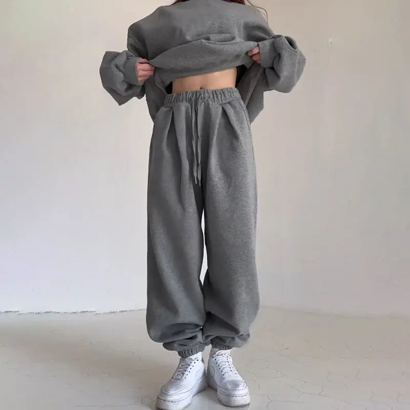 

Deeptown Vintage Casual Grey Drawstring Sweatpants Woman America Basic Baggy Sports Pants Streetwear Joggers Warm Trouser Autumn