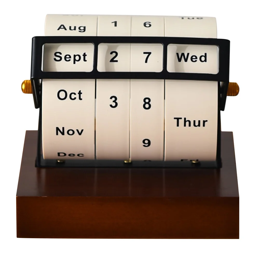 

Rotary Perpetual Calendar Metal Manual Rotating Wooden Block Desktop For Office Home Study Timeless Date Display Wheel Organizer