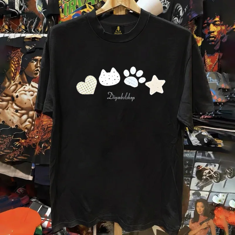 Loose Fit Cotton T-Shirt Unisex Short Sleeve Double Thread UPUPXIA Hero Print Sweat Absorbent round Neck Casual Summer Top