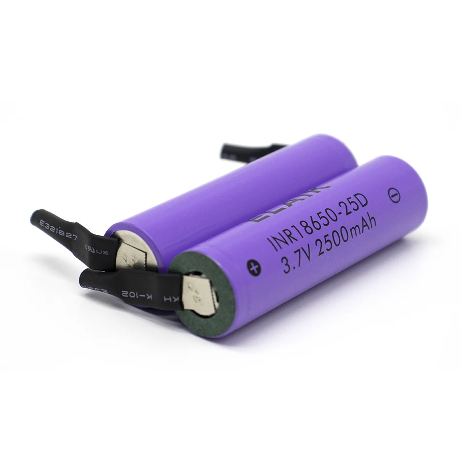 Bateria Recarregável De Lítio De Alta Descarga, 18650 Baterias De íon De Lítio, 30A Power Cell, Níquel De Soldagem, INR18650-25D, 3.7V, 2500mAh