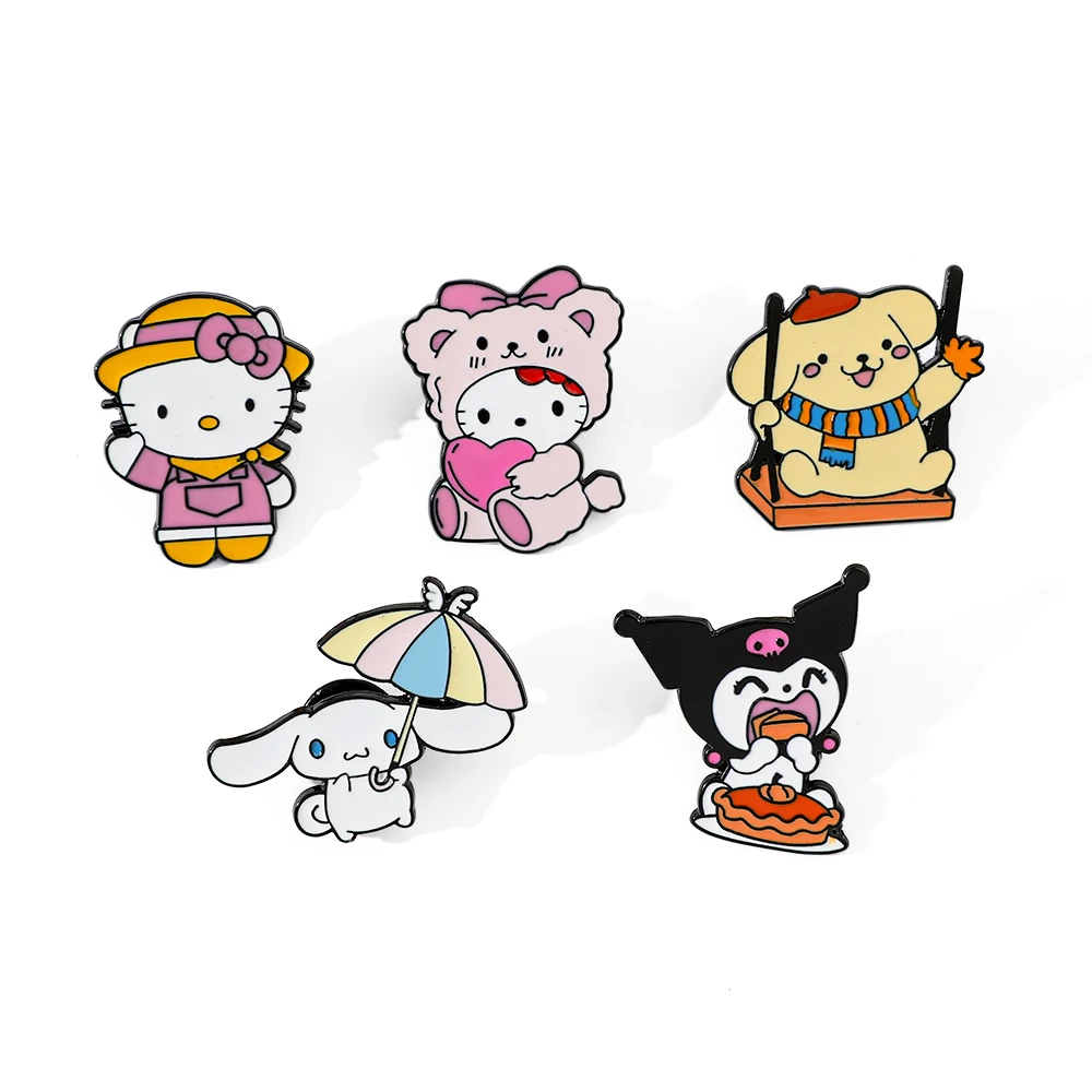 5 Pcs Fashion Cartoon Brooch Cute Kuromi Enamel Pin Metal Badge Jewelry Clothing Backpack Accessories Gift For Friends