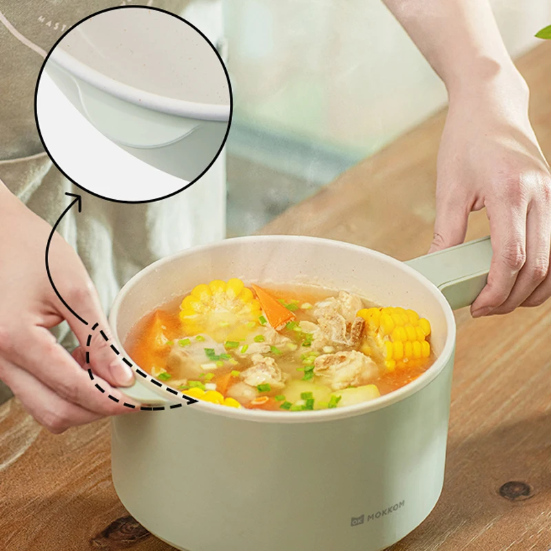 MOKKOM Elektrischer Kochtopf, 1,5 l, Multifunktionsherd, tragbarer Elektroherd, Hot Pot, elektrischer Dampfgarer, Bratpfanne, 220 V