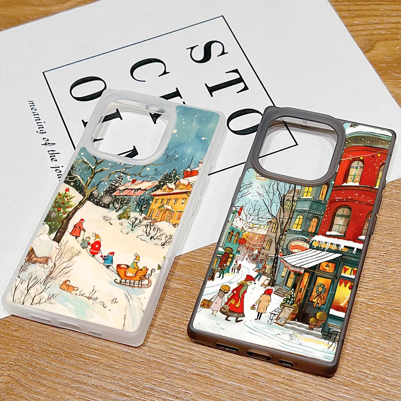 Custodia per telefono Winter Streetscape per iPhone 17 16 Pro 13 14 12 15 Pro Max 16 Plus Air 11 Cover rettangolare morbida in TPU trasparente