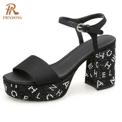 PRXDONG Women's Sandals 2024 New Brand Summer Quality Chunky High Heels Platform Black White Dress Party Wedding Lady Shoes 39