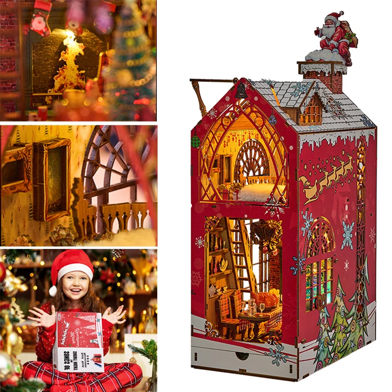 

DIY Book Nook Kit Wooden Miniature Doll House with LED Light 3D Puzzle Bookshelf Dollhouse Booknook Home Christmas Decor Gift