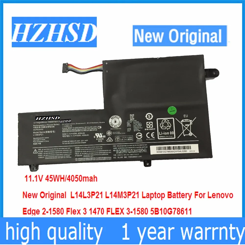 

11.1V 45WH 4050mah Original L14L3P21 L14M3P21 L15M3PB0 Laptop Battery For Lenovo Edge 2-1580 Flex 3 1470 FLEX 3-1580 5B10G78611