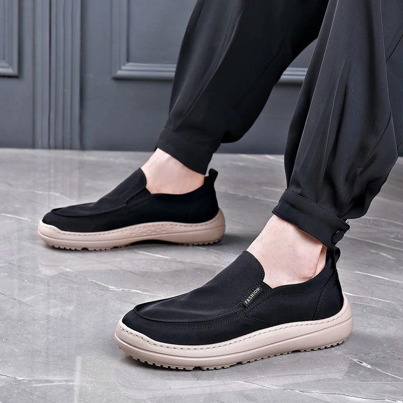 Canvas Shoes for Men Thick Sole Breathable Wide Toe College Style One Step Soft Sole Super Soft Lightweight Cloth Shoes Loafers