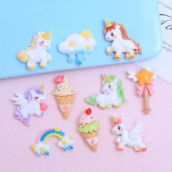 10Pcs New Cute Cartoon Unicorn, Rainbow, Ice Cream Series Flat Back Resin Cabochons Scrapbooking DIY Jewelry Craft Decoration