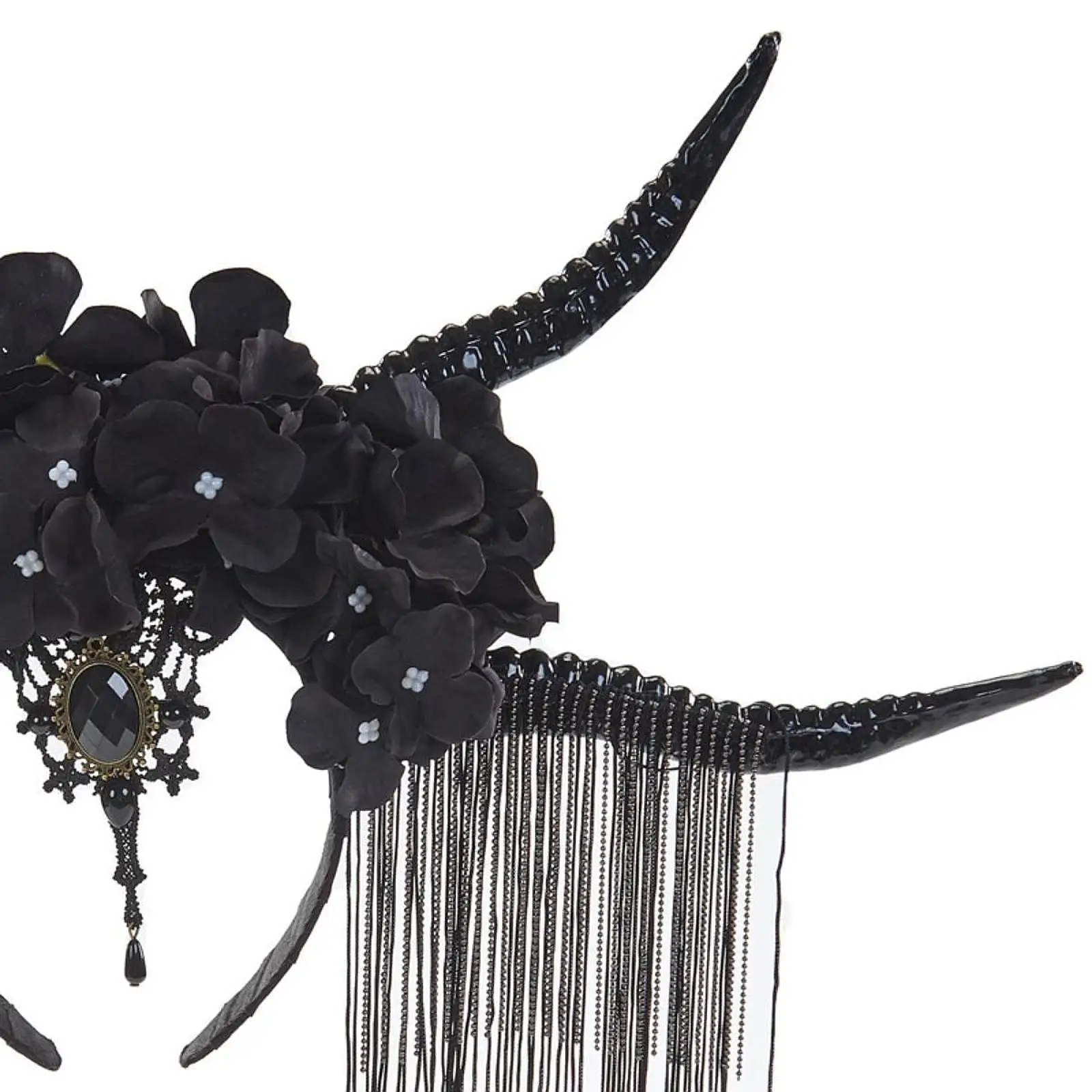 Women Halloween Antelope Horn Headband Gothic Tassel Flower Hair Hoop Cosplay Headpiece Party Accessories for Girls