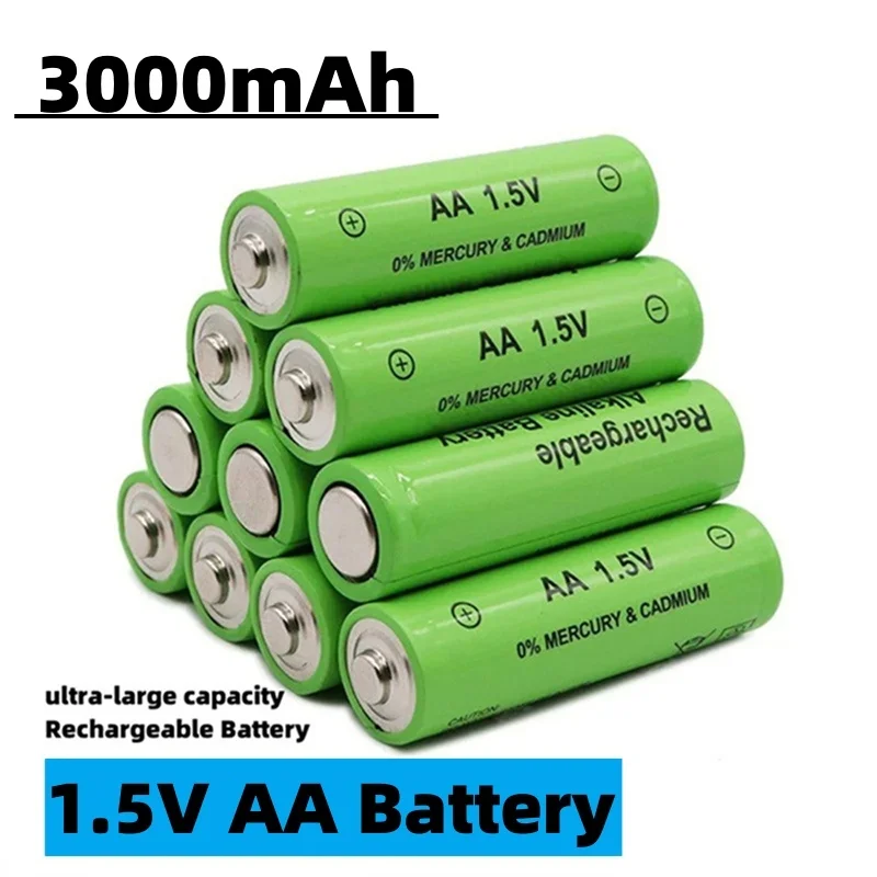 3000 mAh 1,5 V AA-Batterie, geeignet für Fernbedienungen, Mäuse, Computer, Spielzeuguhren usw. AA 1,5V wiederaufladbare Batterien.
