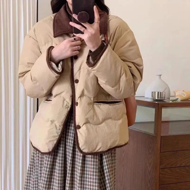 

Модное вельветовое хлопковое пальто для женщин в Корейском стиле новинка осень-зима 2024 Повседневная Свободная легкая теплая хлопковая верхняя одежда