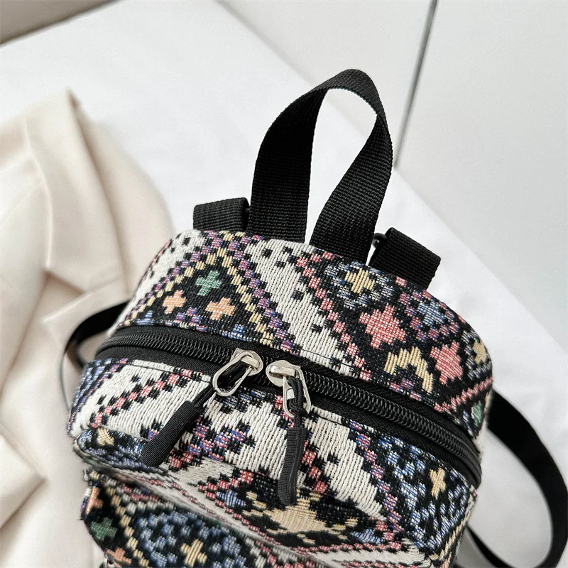 Picture 4: Large capacity canvas retro national style small backpack women travel multi-function handbag cross body backpack
