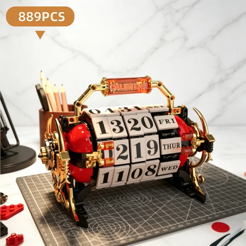 

899Pcs Retro Calendar Mechanical Rotating Building Blocks Moc Decoration Creative Assembly Toys Birthday Gift Adult Gift