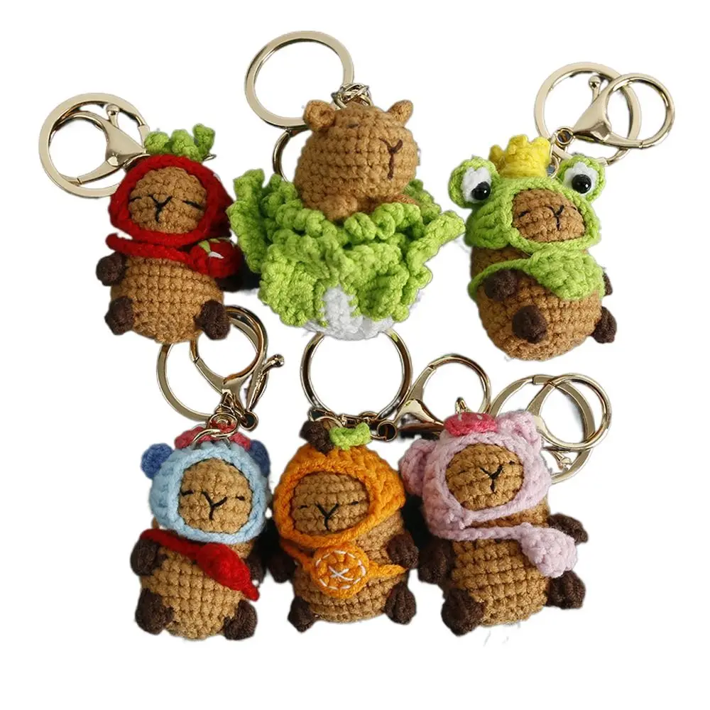 Creative Kapibala Capybara Keychains Cartoon Wool Making Knitting Capybara Doll Handmade Ornaments Crochet Keyrings Small Toy