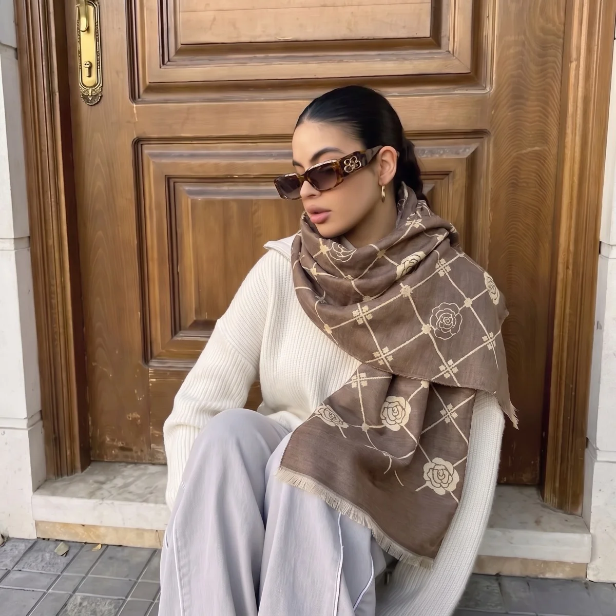 Scarf Retro Floral Cashmere Shawl Women Bridal Wedding Outer Cape Thick Warm Printed Border Fringe Scarves