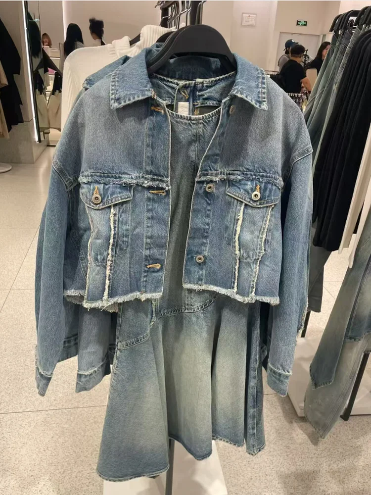 

Fall 2025 New Women's Retro Hong Kong Sle Loose Long Sve Collared Denim Jaet Casual Commute Sle Cotton ort Coat