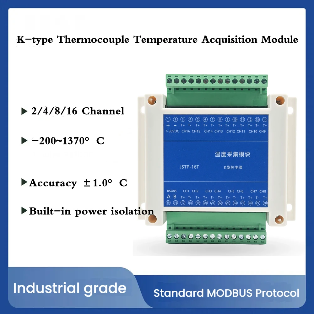 2/4/8/16 Channel K-Type Thermocouple To 485 Temperature Acquisition Module Isolation Industrial Grade Transmitter Anti-Interfere