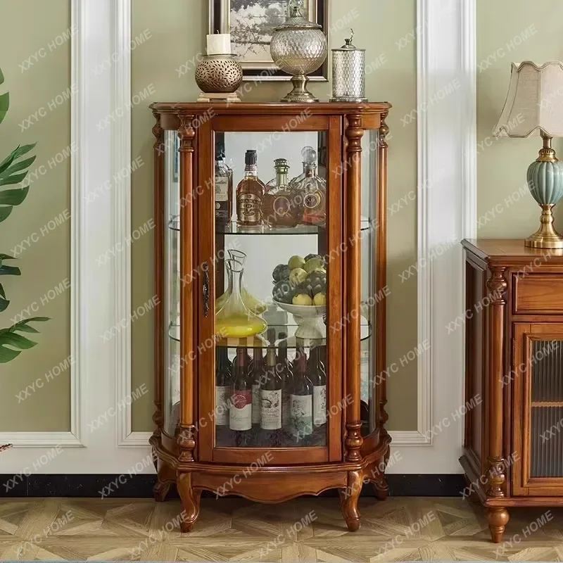 LLsolid wood single door display living room wall storage retro dining room glass door storage cabinet