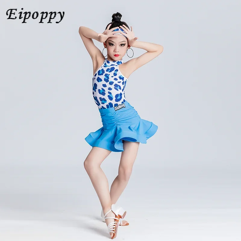 Children's Summer Latin Dance Training Exercise Clothing Professional Watch Performance Split Dance Skirt Suit