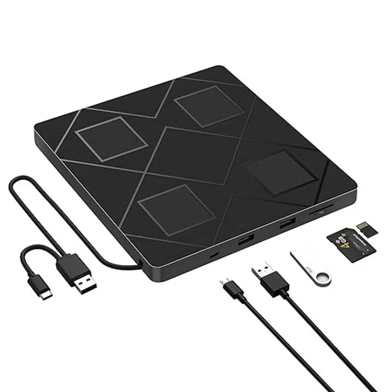

5-In-1 Extemal CD/DVD Drive For Laptop,Portable CD/DVD Rw Burner With SD/TF Card Reader &DVD-ROM Rewritable Player