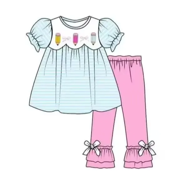Back to school series baby girl clothes Toddler kids outfits pencil print short sleeve set girls knee length dress baby sets