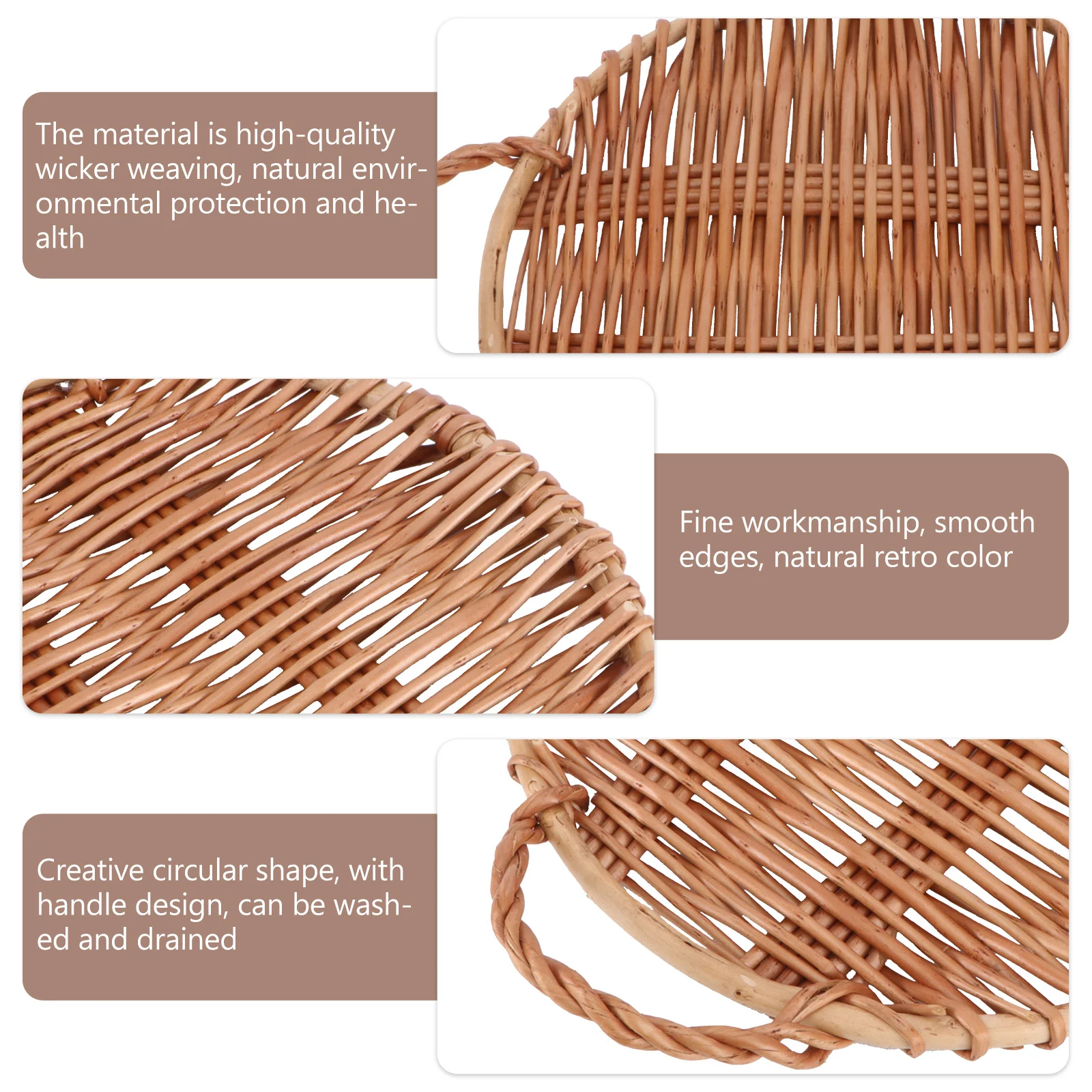 

1Pcs Brown Handmade Willow Weaving Storage Tray Dessert Snack Serving Plate Home Food Tableware for Parties Weddings Coffee