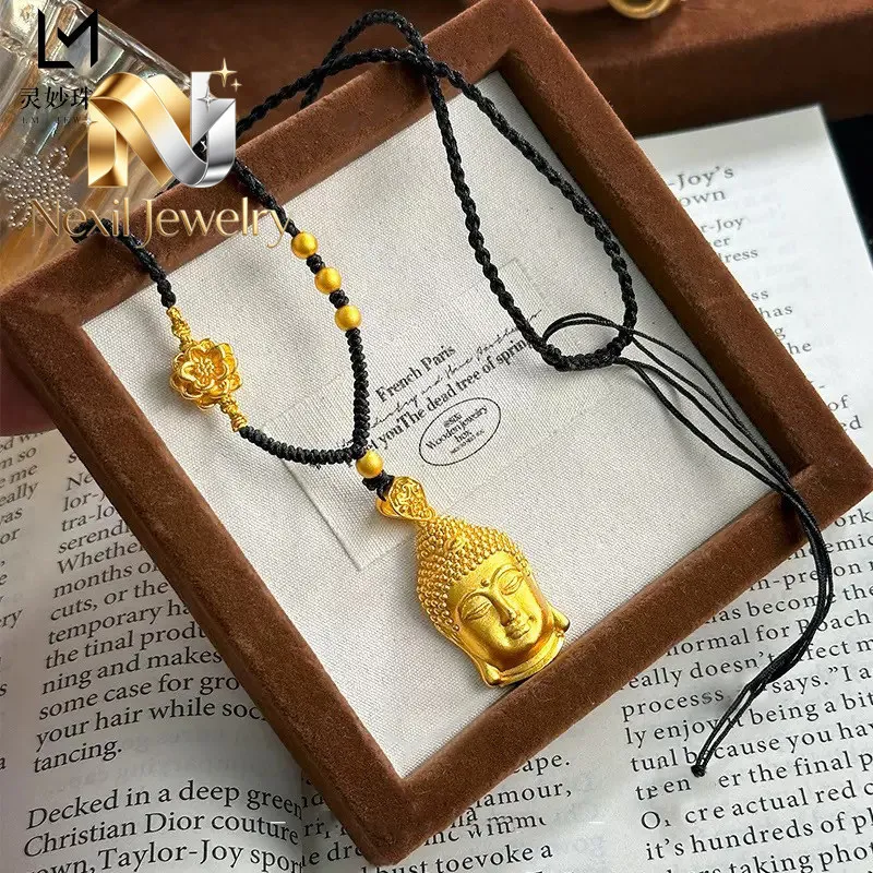 Nexil Jewelry  Buddha Head Pendant Women's 24K Gold AU999 - Embossed Buddha craftsmanship, low-key Zen style, for office days