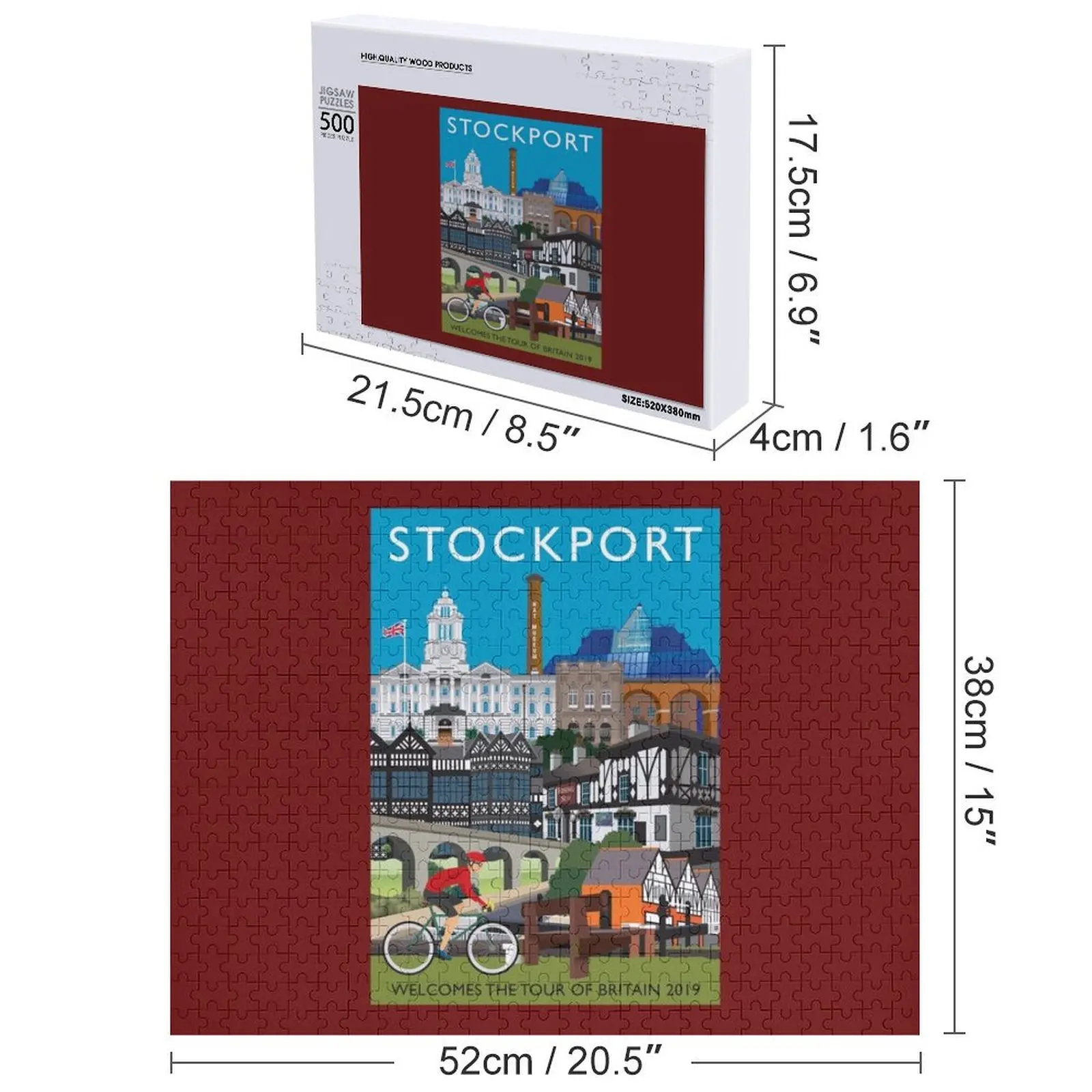ストックポート - ツアー・オブ・ブリテン 2019 ジグソーパズル ジオラマ アクセサリー パーソナライズされた木製ネームパズル