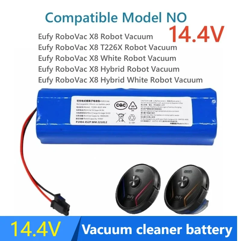 14.4V 12800mAh Suitable for Eufy Robovac Intelligent Sweeping Robot X8 Hybrid Vacuum Cleaner 18650 Lithium Replacement Batteries